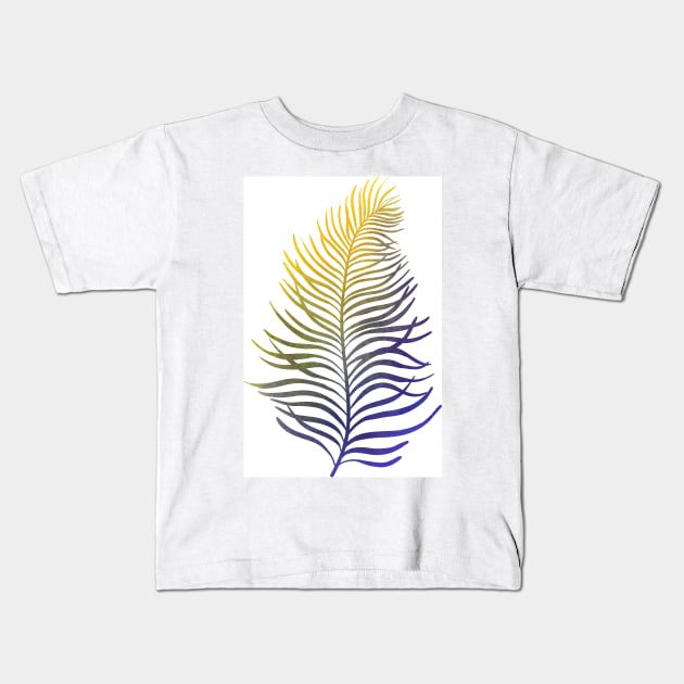 Summer tropical palm leaf watercolor print, purple yellow Kids T-Shirt by likapix